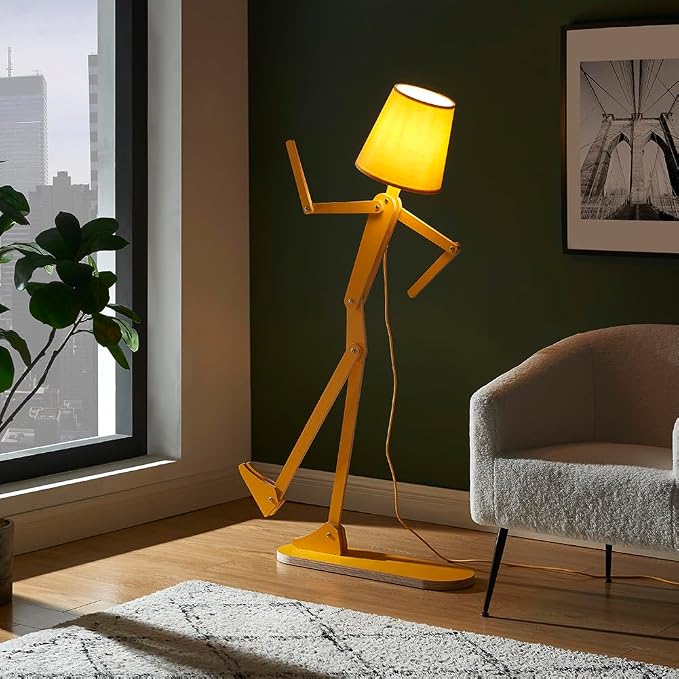 Cool Mini Wood Floor Lamp for Kids Room Corner Reading, Egg Yellow | LED Bulb Included, Living Room, Bedroom, Bedside, Office, Decorative Standing Light, Creative Swing Arm