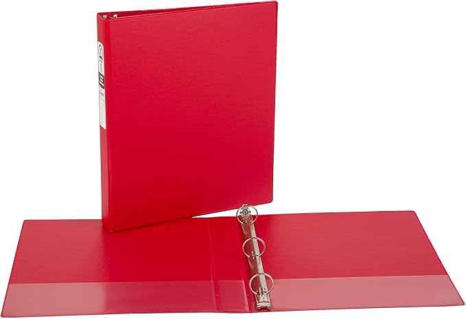 Avery Standard 3 Ring Binders, 1" Round Rings, 175-Sheet Capacity, 1.4 Inch Wide Spine, Red Binders, Ideal for Lightweight Organization and Occasional Referencing (12-Pack of 03310)