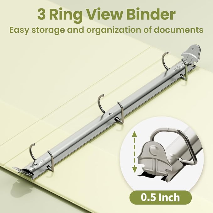 SUNEE 3 Ring Binder, 1/2 Inch D Ring, Clear View PVC-Free (Fit 8.5x11 Inches), Green, 1 Pack
