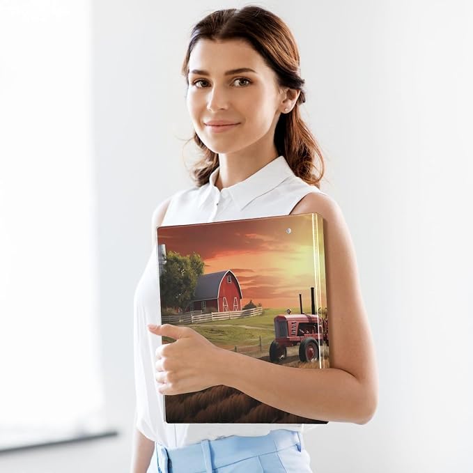SPRIPORT Farmhouse Sunset House Tractor 1.5 Inch 3 Ring Binder Holds 200 Sheets for Office Supplies Durable PVC Round Ring Binder with Interior Clear Pockets Binder Organizer for Man Woman Home Work