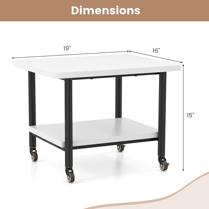 Tangkula Printer Stand with Storage, Under Desk Printer Table with 4 Wheels & Locking Mechanism, 2-Tier Rolling End Table Storage Rack for Bedroom, Living Room, Study