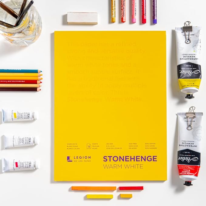Stonehenge 100% Cotton Medium Weight Pad, Warm White, 11 x 14 inches, 250gsm, 15 Sheets for Dry Media