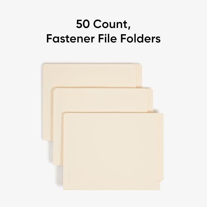 Smead Heavyweight End Tab Fastener File Folder, Shelf-Master® Reinforced Straight-Cut Tab, 2 Fasteners, Letter Size, Manila, 50 per Box (34215)