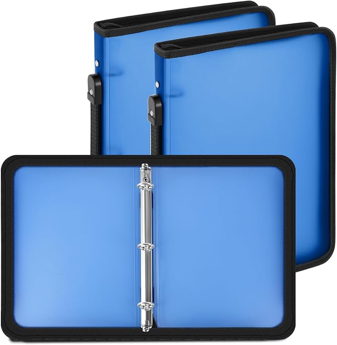 Teling 2 Pcs 1 Inch Zipper Binder 3 Ring Organizer, Blue | Secure Zipper Closure, Refillable 3 Ring Design, Handle Carry, Fits Letter Size Papers for School, Office and Projects
