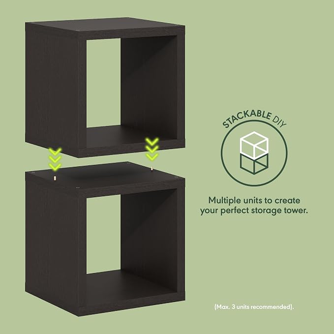 Furinno Cubicle Set of 2 Book Shelf, Stackable Bookshelf, Dark Oak | Cube Storage Organizer, Bookcase with Open Back, Extra Thick, 15.8 x 15.8 x 14.6, for Living Room, Bedroom, Home Office