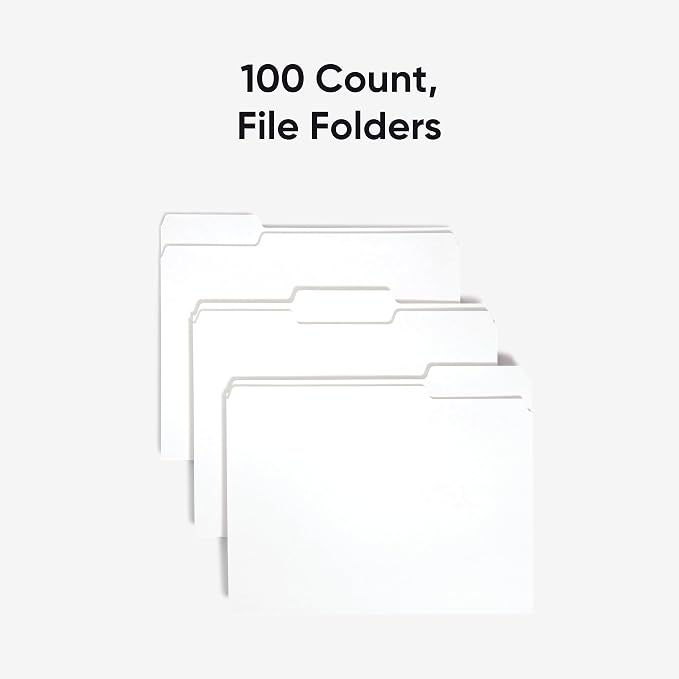 Smead Standard File Folders, 100 Count, White, 1/3-Cut Tabs, Letter Size (12843)