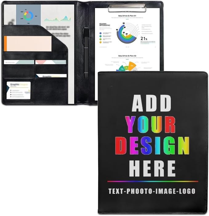 Dreaweet Personalize Portfolio Binder Leather Padfolio for Women Men Add Your Name/Logo/Image Into Portfolio Folder for Documents Resume,Letter/A4 Size Clipboard,Business Card Holders Organizer