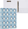 Penguin Cute Round Ring Binder for Recipe Budge Storage Organizer, Printed D Ring 1.5 Inch Binders for Office Work School Aesthetic Binder with Clear Pocket Non-Slip Clip