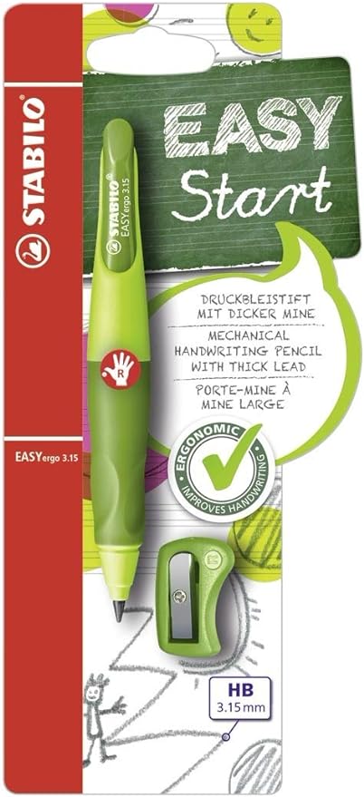 STABILO - EASYergo 3.15 - Ergonomic Mechanical Pencil - Right-Handed - Pack of 1 - Light Green/Dark Green with Sharpener
