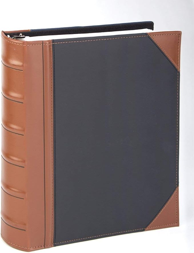 Executive Binder, English Leather 2 Tone with Stitching and Ribbed Spine, Heavy Duty 3 D-Ring with Boosters, Black (1" inch, 1PK)