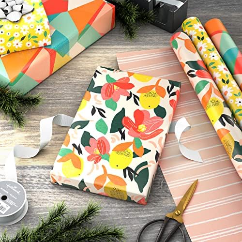Hallmark Kids Birthday & Spring Wrapping Paper Bundle (6 Rolls: 195 Sq. Ft. Ttl) Monsters, Unicorns, Polka Dots, Floral, Lemons, Abstract
