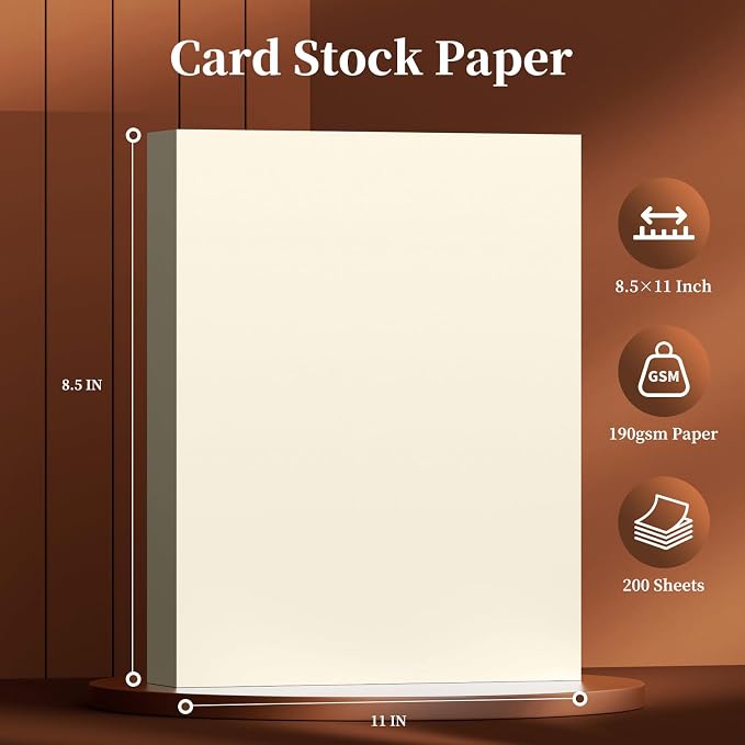 200 Sheets of Cardstock 8.5 x 11, Heavyweight Cover Cream Cardstock Printer Paper 8.5 x 11, 190 gsm Ivory Card Stock Paper for Wedding Invitations, Elegant Stationery, Scrapbooking & DIY Crafts