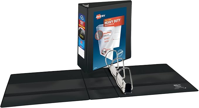 Avery Heavy-Duty View 3 Ring Binder, 4" One Touch Slant Rings, Holds 8.5" x 11" Paper, 2 Black Binders (79874)