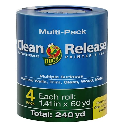 Duck Clean Release Blue Painters Tape, Masking Tape for Paint Projects, 1.5 in (1.41 in x 60 yd), 240460, 4 Rolls (Pack of 8)