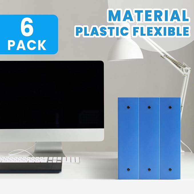 Henoyso 2 Inch 6 Pack Mini Clear View 3 Ring Binders for 5.5"x8.5",Blue | Holds 490 Sheets, Clear Front Covers, Flexible Plastic Binder Bulk, Three Round Rings, School Office Report Filing, Planners