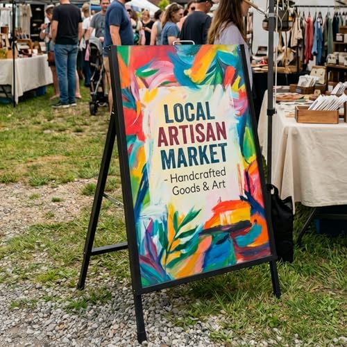 24x36 Sidewalk Sign Single Sided - Heavy Duty L-Frame Metal Poster Stand with Slide-in Design, Angled Outdoor Floor Display Signboard Holder for Business Store and Lobby, Black Frame Only