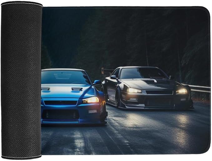 Sports Car Racing Gaming Mouse Pad R34 JDM Car Large Mousepad Cool Big Computer Desk Mat Desk Pad for Keyboard and Mouse Mat Non-Slip Base 23.6 x 11.8 Inch