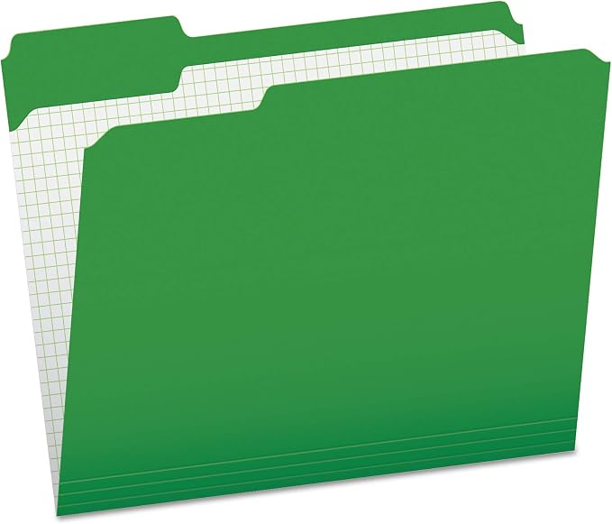 Pendaflex Color File Folders with Interior Grid, Letter Size, Bright Green, 1/3 Cut, 100/BX (R152 1/3 BGR) | Reverse any folder and the printed interior grid becomes a writing panel. Reinforced tabs, 100 per box, made in the USA.