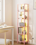 Open Book Shelf with LED Lights, 6 Tier Tall Bookshelf, Freestanding Shelf Narrow Bookcase with Open Shelves, 14.57" x 10.63" x 65.83", Book Shelves for Living Room, Office, Study, Pink