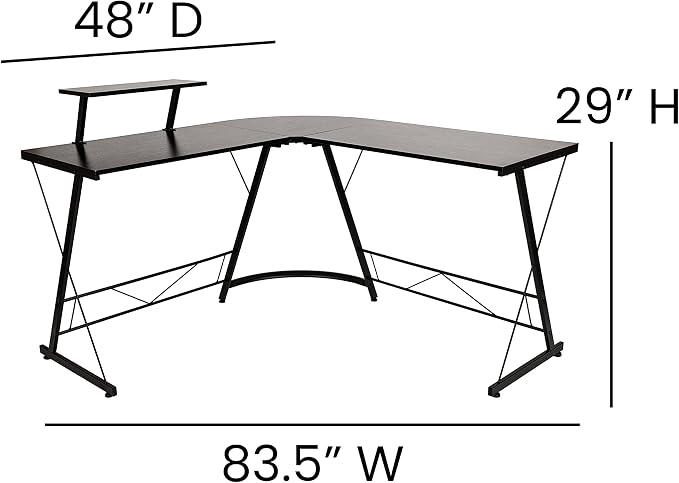 Flash Furniture 71.5 in L-Shaped Corner Computer Desk, Black | Gaming Desk, Space Saving, Easy to Assemble