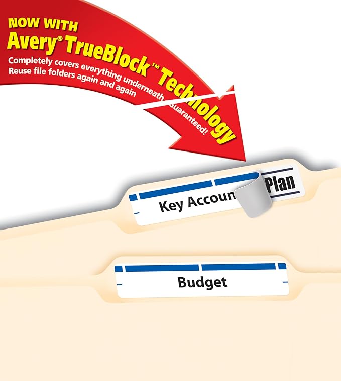 Avery® TrueBlock® File Folder Labels, 2/3" x 3-7/16", 1,500 Printable Labels, White/Blue, Permanent (5766)