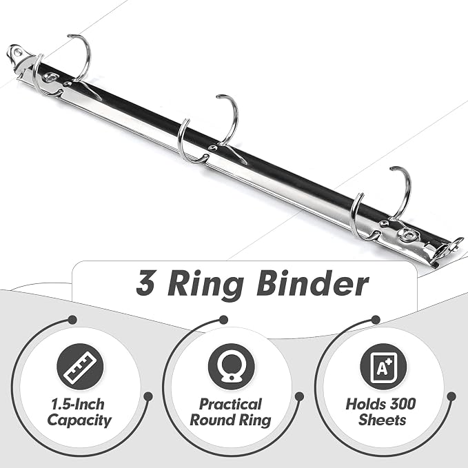 3 Ring Binder 1.5 Inch, PANDRI 6 Pack 1.5-Inch Binder Fits Letter Size 8.5'' x 11'' Paper, Versatile Binders for Office Home School, 2 Pockets, White