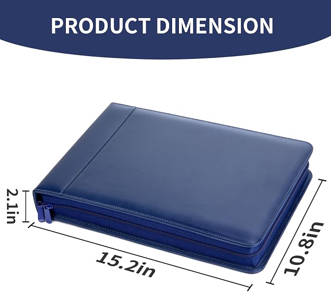 Smarpau 7 Ring PU Leather Check Binder with Zipper Pouch, Holds 600 Checks, Executive Size for 9 13 Inch Sheets, Blue