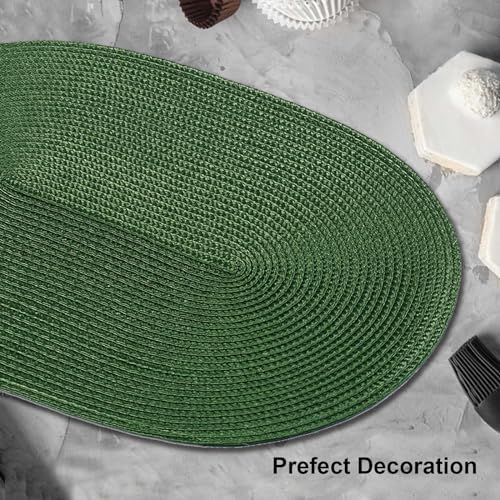 AHHFSMEI Placemats Set of 6 for Dining Table Washable Woven Non-Slip 18x12 inches Placemat Heat-Resistant Durable Table Mats for Dining Table Easy to Clean (Oval Green, 6)