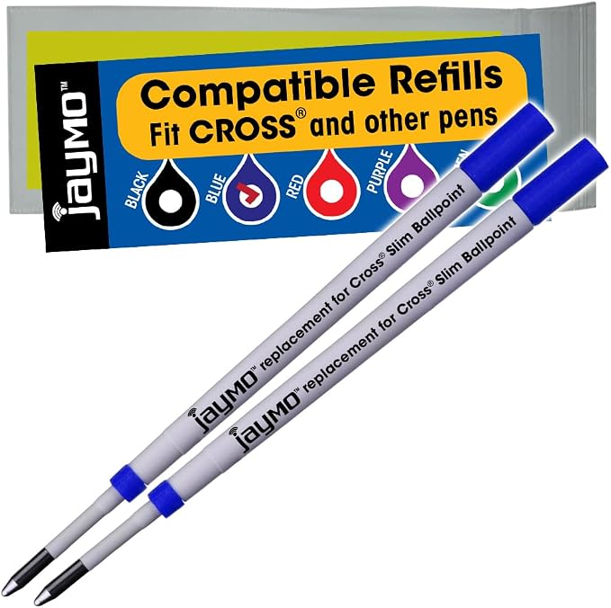 Replacement for Cross Slim 8783 - Ballpoint Pen Refill - 2 Blue