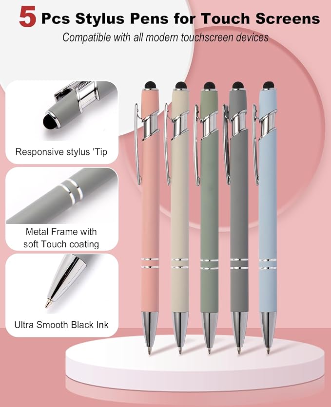 39PCS Aesthetic School Supplies with Cute Pencil Case, 5X Ballpoint Pens with Stylus Tip, 12X Pastel Highlighters, 6X Mechanical Pencil Set 0.5&0.7mm, Suit for Preppy School College Essentials (pink)
