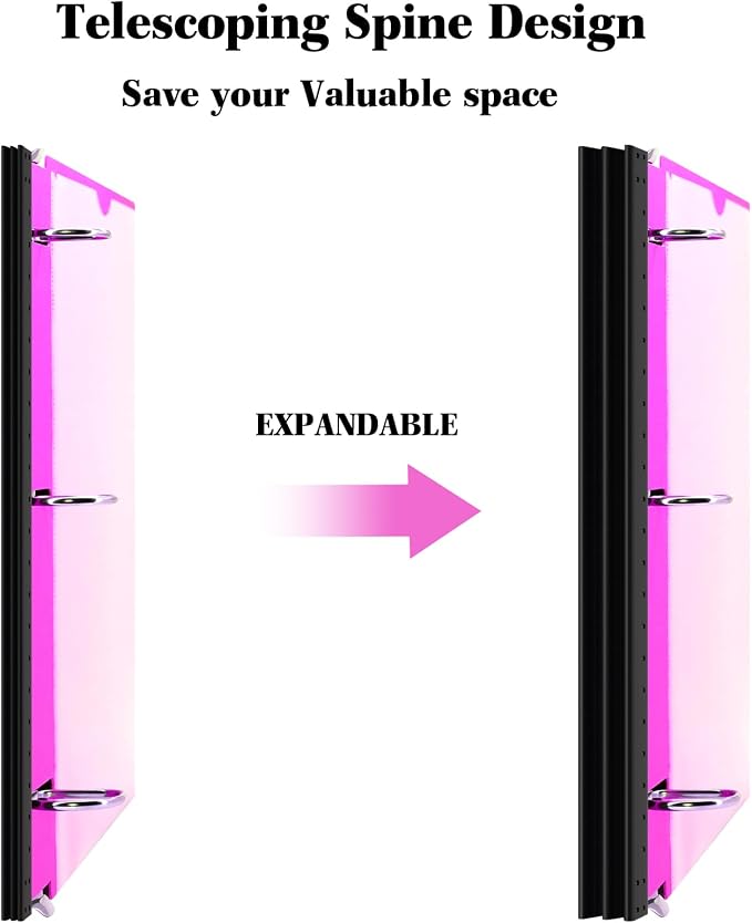 INFUN 1 Inch Telescoping 3 Ring Binder - 6PCS, Flexible Round Binder with Customizable Front Cover and Clear Catalog Pocket, 1Inch Rings, Perfect for School, Office & Home