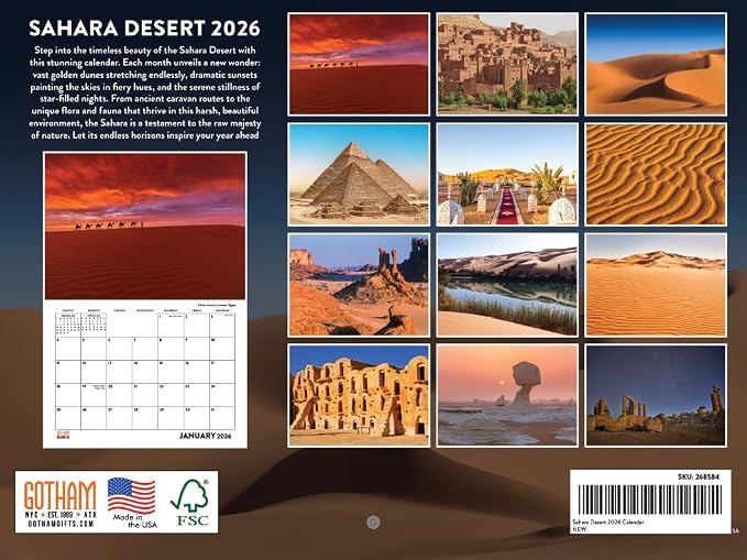Sahara Desert Calendar 2026 Monthly Wall Calender 12 Month Gifts | American Made In The USA