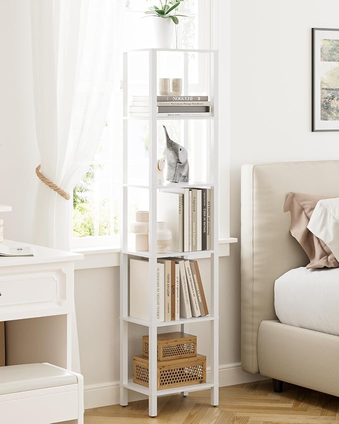 Open Book Shelf, 6 Tier Tall Bookshelf, Freestanding Shelf Narrow Bookcase with Open Shelves, 14.57" x 10.63" x 65.83", Book Shelves for Living Room, Office, Study, White