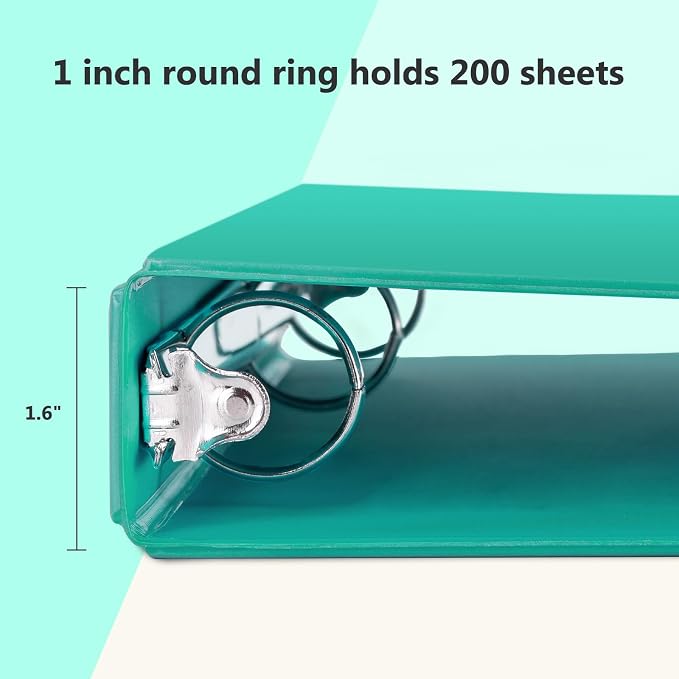 ViVin 1 Inch Round Ring View Binder for Durability, 6-Pack (Lake Green) | Standard 3 Ring Binder for 200 Sheets of US Letter Size Paper, PVC-Free, Clear View Cover, Office Home School Use