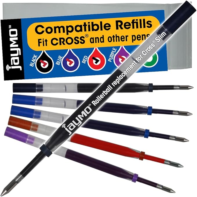 Replacement for Cross Slim 8910, Gel Roller Refill, 2Black+2Blue+Red+Purple