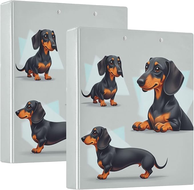 Aslsiy Kids 3 Ring Binder 1.5 Inch Black and Tan Dachshund (2) Girls Round Clipboard Binder Decorative Harcover Binders Organizer for Office School Supply