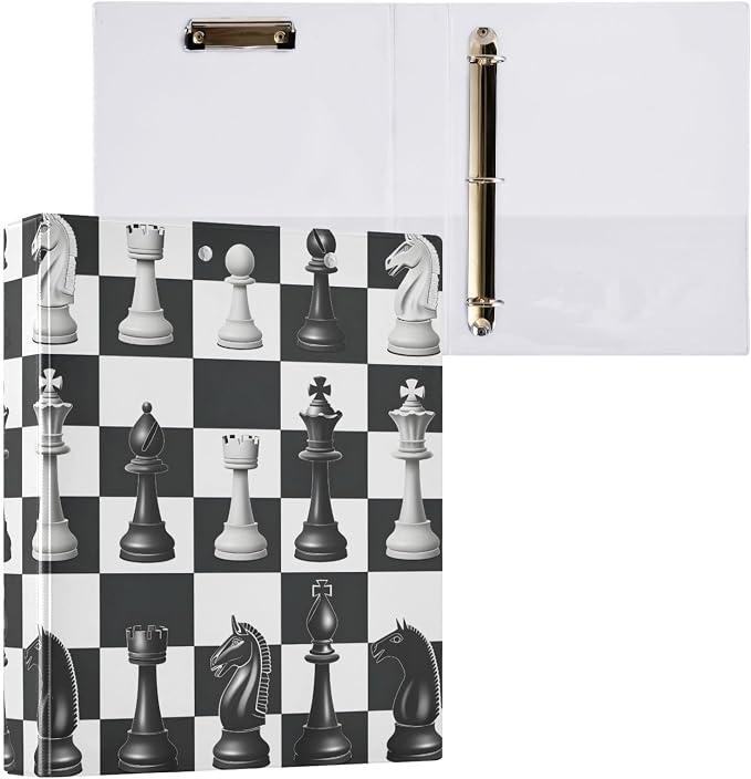 3 Ring Binder Chess Checkered Plaid 1.5" Round Ring Binders View Binder with 200 Sheet for Kids School Supplies Women Men Office, 1 Pack
