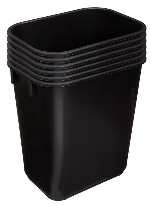 Amazon Basics Small Rectangular Commercial Office Wastebasket, Easy to Clean,11.4"L x 8"W x 12"H, 3 Gallon, Black, 6-Pack