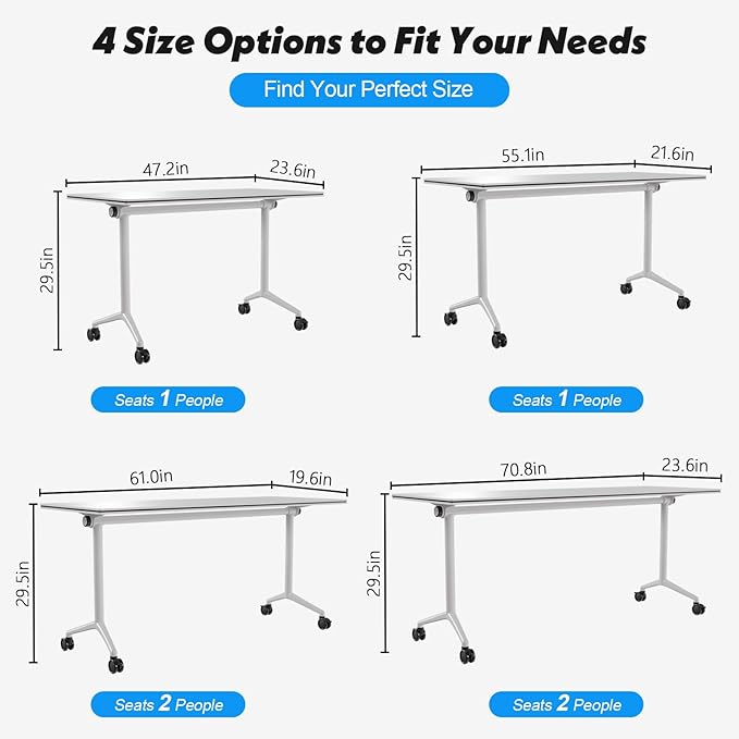 Goakwwuz Conference Room Table, Folding Conference Tables,Thicken Grey Tabletop,Flip Top Wooden Seminar Meeting Room Table for Conference Room Offices (2, White, 55.1”)