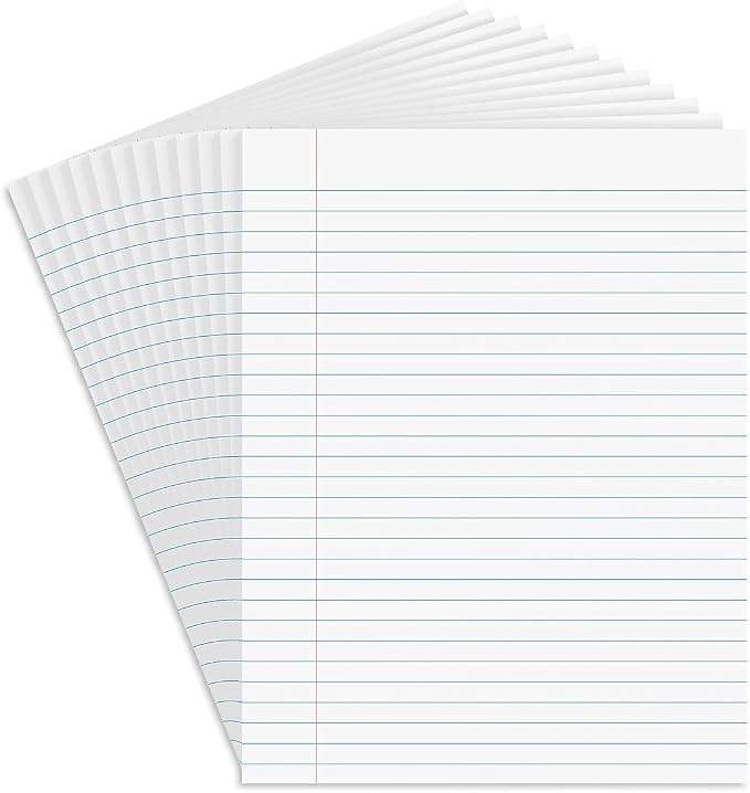 STAPLES Notepads, 8.5” x 11”, Wide Ruled, White, 50 Sheets/Pad, 12‑Pack