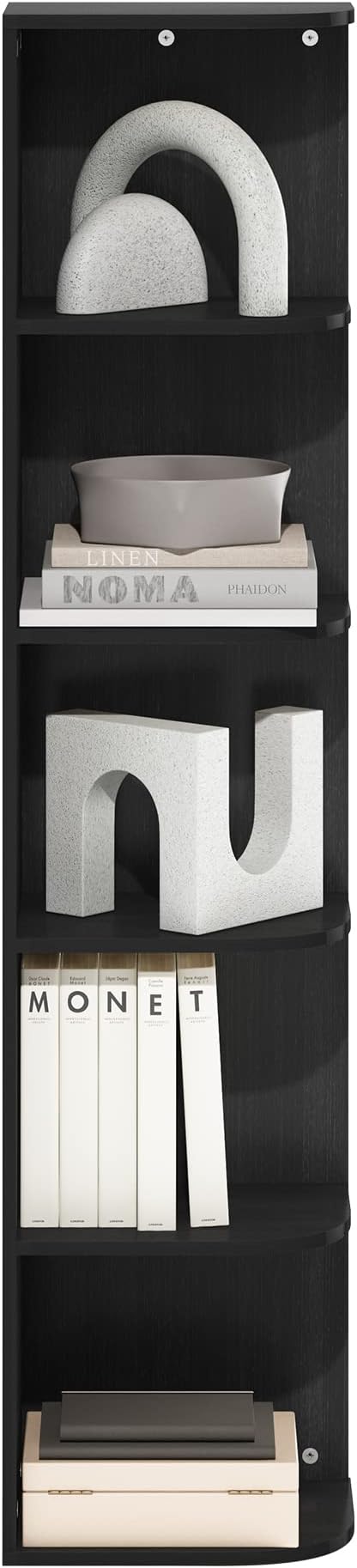 Furinno PASIR Book Shelf, 5-Tier Corner Bookshelf with Open Shelf, Standing Bookcase, 9.3 x 12 x 51.7, for Organization and Storage, for Living Room, Bedroom, Home Office, Blackwood