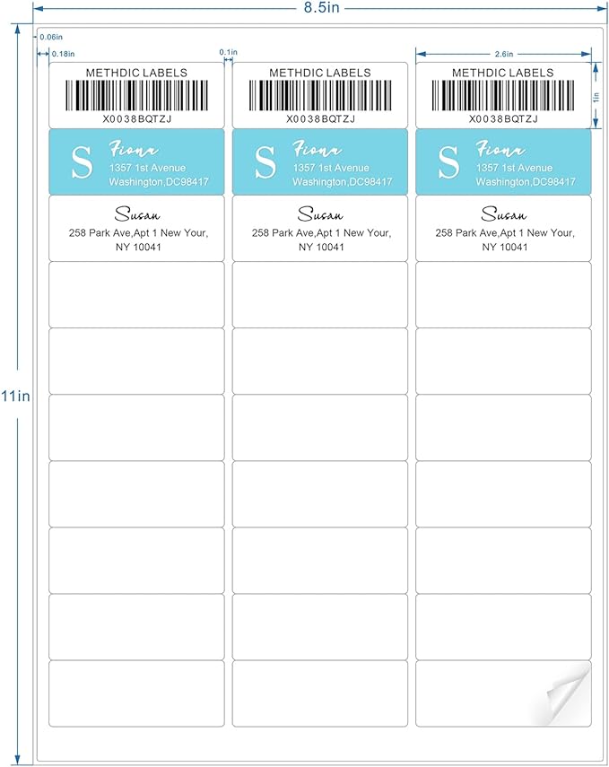 Methdic Address Labels 1" x 2-5/8" 900 Labels Sticker Paper for Laser/Ink Jet Printer Mailing Labels 8.5"×11" White 30 per Sheet