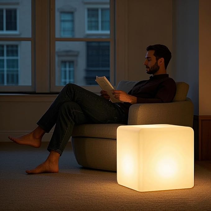 Mr.Go 20-Inch LED Cube Light, Large RGB Lighted Cube Table Glowing Chair | 16 RGB Color Changing, 350lbs Load Multi-use Cube Seat & Side Table, IP65 Waterproof, Indoor & Outdoor Patio Pool Party Decor