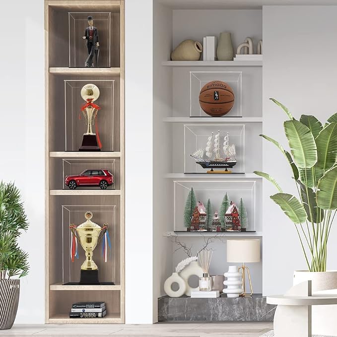 Clear Acrylic Display Case,Self-Assembly display cases for figures,countertop Box Cube Organizer Stand Riser Dustproof Showcase for Basketball Soccer ball Figure Toys Collectibles(10.2x10.2x10.2 inch)