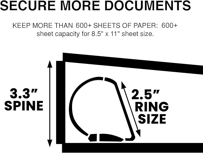 Performore 3 Ring Binder, Professional Angle D 2.5 Inch, Presentation Folder for Standard Pages 8.5 x 11 with Pockets, Crystal Clear View Black Binder (4 Pack)