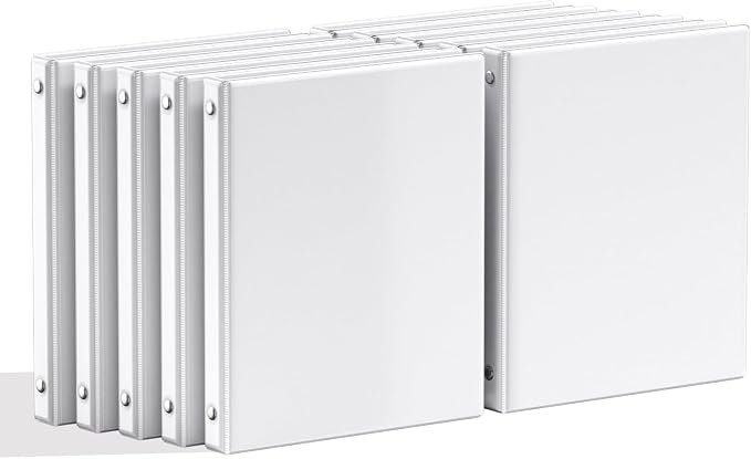 SUNEE 1/2 Inch Binders 3 Ring 10 Pack Bulk, PVC-Free Clear View Half Inch Binders (Fits 8.5x11 Inches) for School, Office & Home Use, White