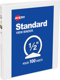 Avery Standard View 3 Ring Binder, 0.5" Round Rings, 1 White Binder | For School, Home and Everyday Organization, Clear View Covers, Interior Storage Pockets, PVC-Free Pockets, Lay-Flat Pages
