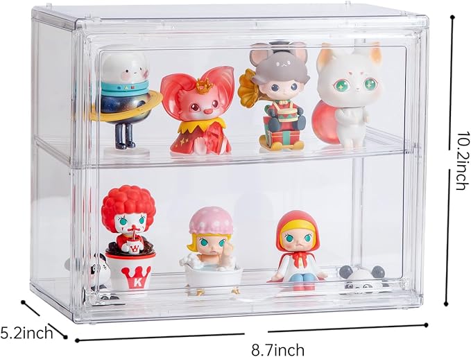 BOHOIDEE 2 Tiers Clear Display Case for Figures, Acrylic Storage Organizers Box with Magnetic Door, Wall-Mounted Dustproof Showcase for Collectibles Action Figure