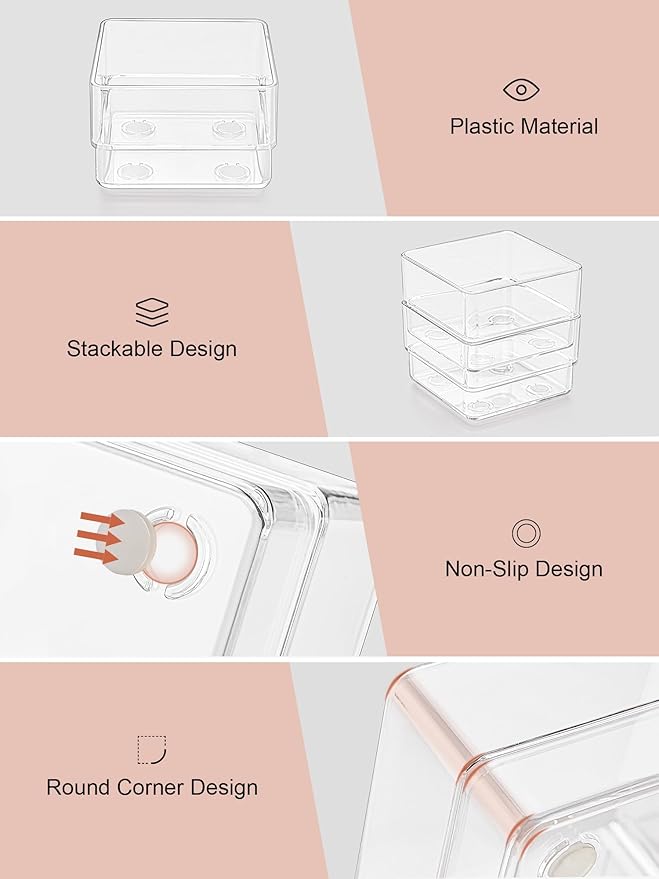 SMARTAKE 37 PCS Drawer Organizer 4 Size Desk Makeup Drawer Organizer Clear | Storage Trays with Non Slip Silicone Pads for Makeup , Jewelries, Utensils in Bedroom Dresser, Office, Kitchen and Bathroom