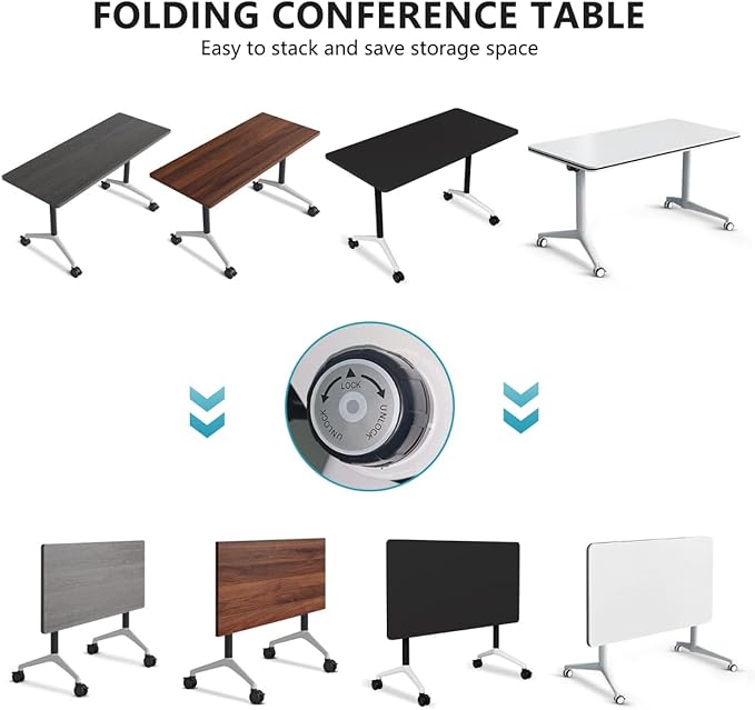 Goakwwuz Conference Room Table, Folding Conference Tables,Thicken Grey Tabletop,Flip Top Wooden Seminar Meeting Room Table for Conference Room Offices (2, Black+White, 70.8”)